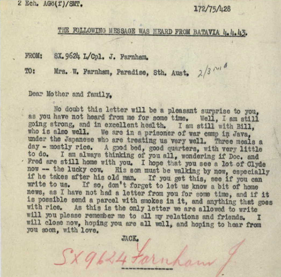 Message heard from Batavia, 1943