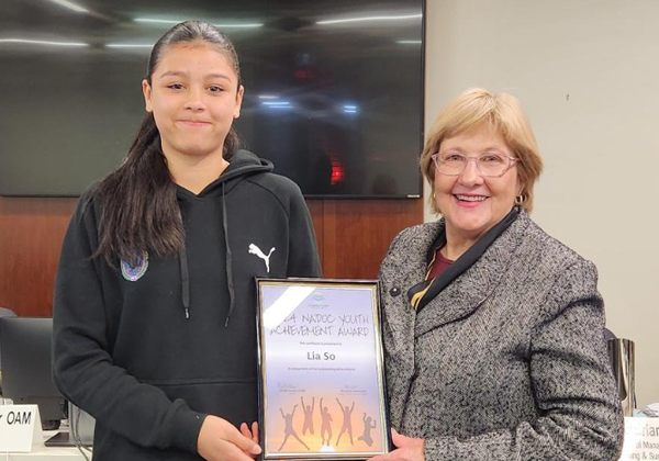 2023 NAIDOC Youth Award winner Lia So receiving her award.