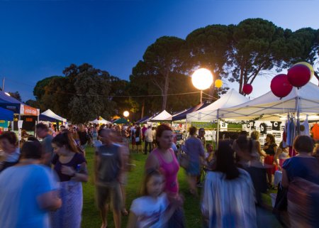 People shopping at stalls at the Campbelltown Moonlight Markets.