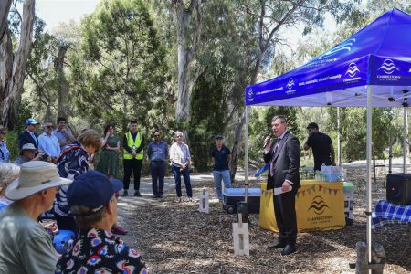 Nick Champion MP speaking at the Fourth Creek Morialta Parri Trail Project Launch