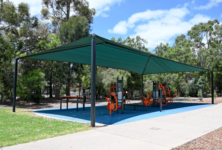Photo of shaded outdoor gym equipment at Thorndon Park
