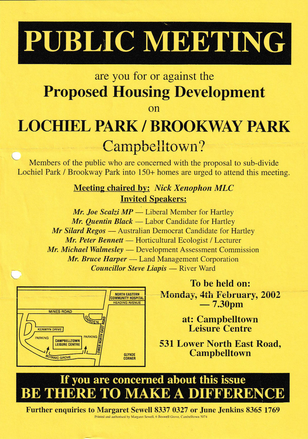 'Public meeting' notice regarding proposed housing development at Lochiel Park.