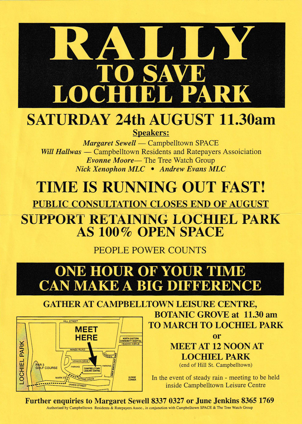 'Rally to save Lochiel Park' flyer.