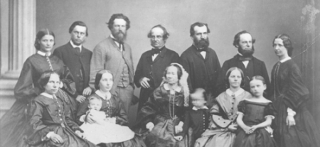 A black and white photograph of four generations of the Mildred family, of 