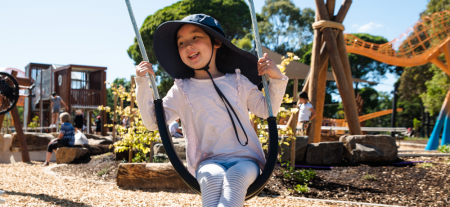 A child swinging on a swing at the playground.