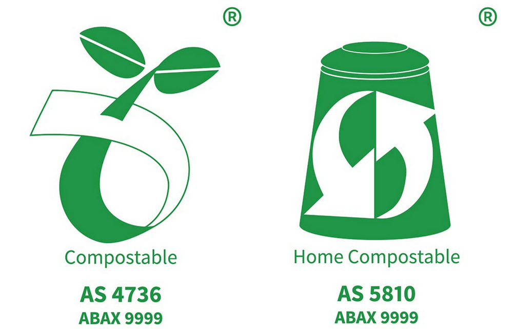 Certified compostable and home compostable symbols