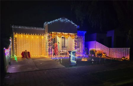 A home decorated with Diwali lights