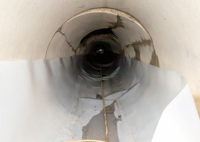 The interior of a broken stormwater pipe.