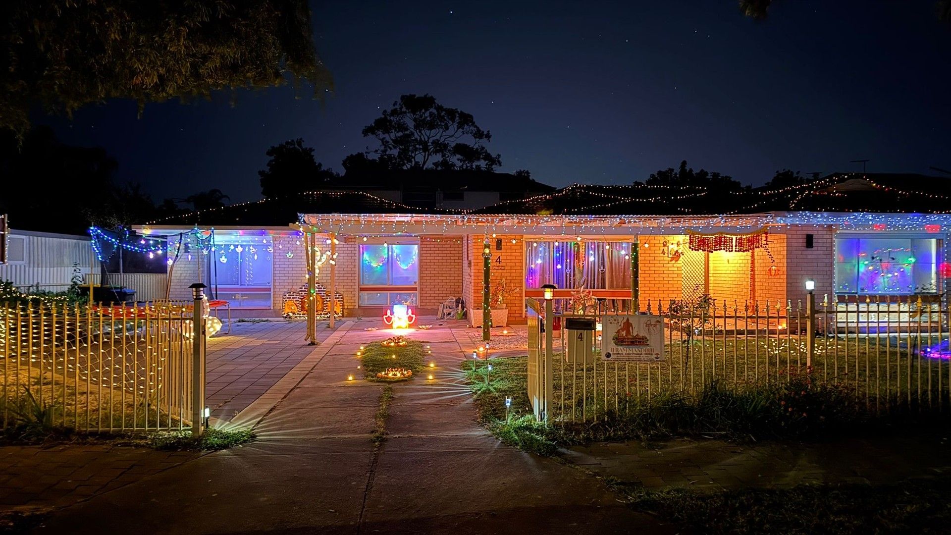 A home decorated with Diwali lights