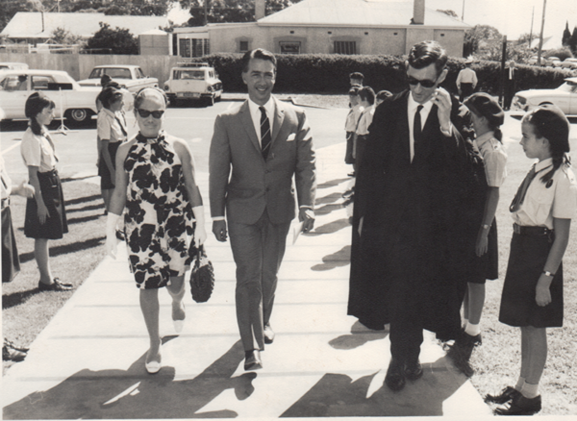 Premier Don Dunstan and Mrs Dunstan arriving at the official opening ceremony for the Campbelltown City Council Chambers.