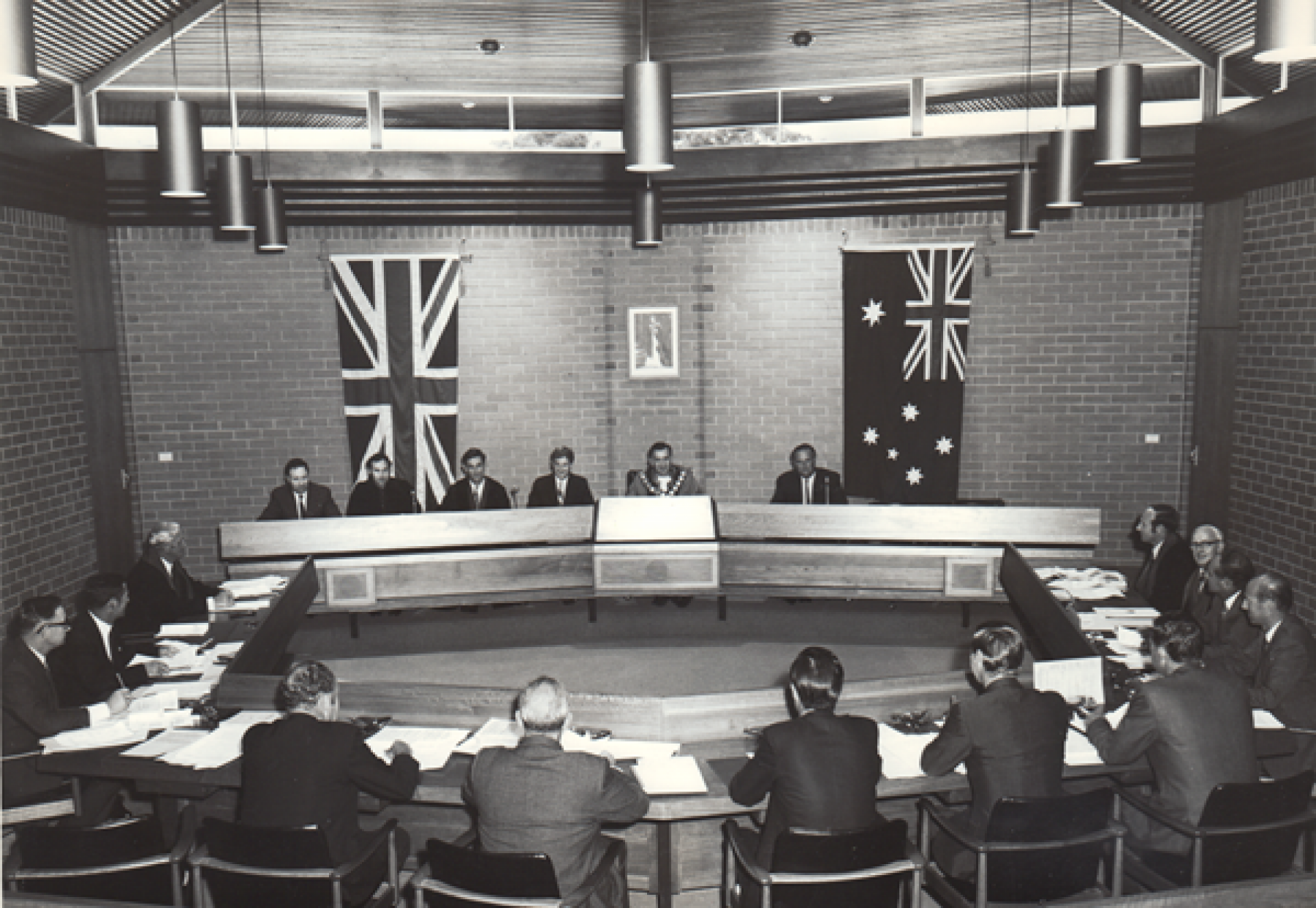 The interior of the Council Chambers in the late 1960s.